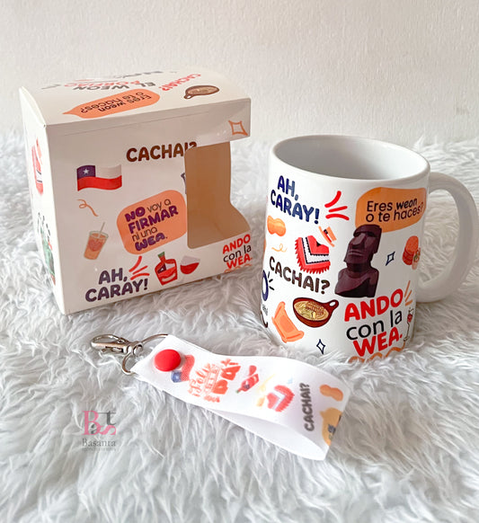 Taza frases papá+caja estampada + llavero